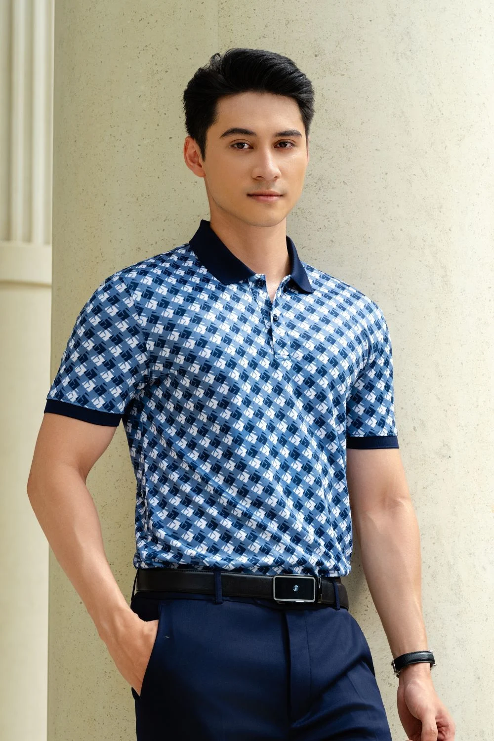 Áo Polo Recycle Hoạ Tiết Ô Đan Xen Thân Thiện Với Da 8APCH424XAH